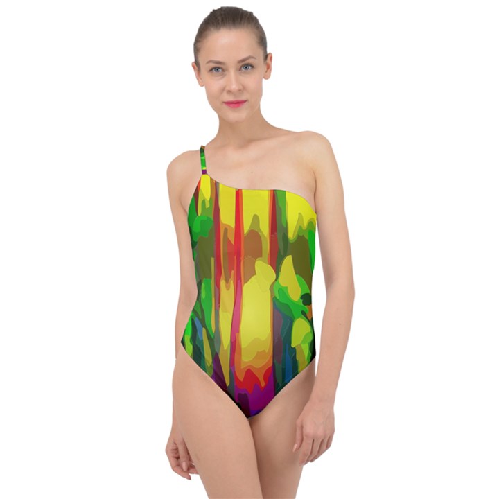 Abstract Vibrant Colour Botany Classic One Shoulder Swimsuit