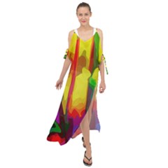 Abstract Vibrant Colour Botany Maxi Chiffon Cover Up Dress