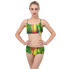 Abstract Vibrant Colour Botany Layered Top Bikini Set