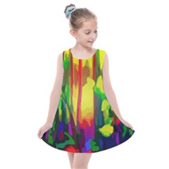 Abstract Vibrant Colour Botany Kids  Summer Dress