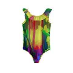 Abstract Vibrant Colour Botany Kids  Frill Swimsuit