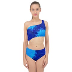 Background Course Gradient Blue Spliced Up Two Piece Swimsuit