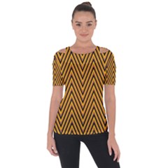 Chevron Brown Retro Vintage Shoulder Cut Out Short Sleeve Top by Sapixe