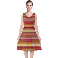 Abstract Stripes Color Game V-neck Midi Sleeveless Dress 