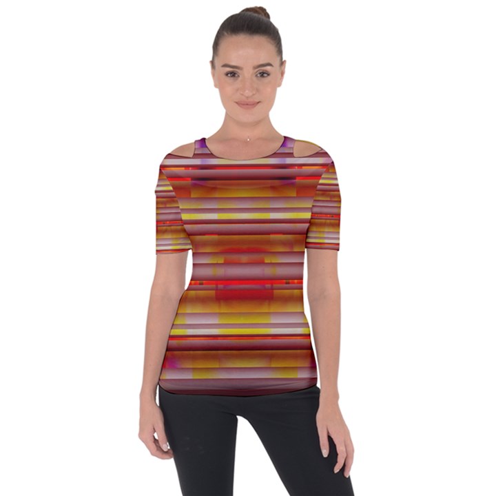 Abstract Stripes Color Game Shoulder Cut Out Short Sleeve Top