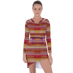 Abstract Stripes Color Game Asymmetric Cut-out Shift Dress