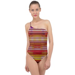 Abstract Stripes Color Game Classic One Shoulder Swimsuit by Sapixe