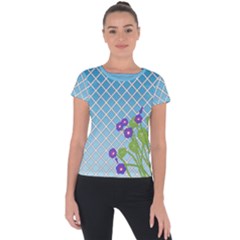 Morning Glory Argyle (blue Sky) Pattern Short Sleeve Sports Top  by emilyzragz