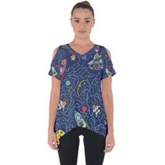 Cat Cosmos Cosmonaut Rocket Cut Out Side Drop Tee