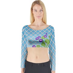 Morning Glory Argyle (blue Sky) Pattern Long Sleeve Crop Top by emilyzragz