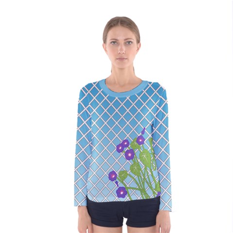 Morning Glory Argyle (blue Sky) Pattern Women s Long Sleeve Tee by emilyzragz