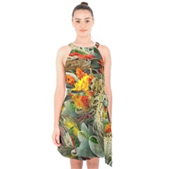 Flower Color Nature Plant Crafts Halter Collar Waist Tie Chiffon Dress