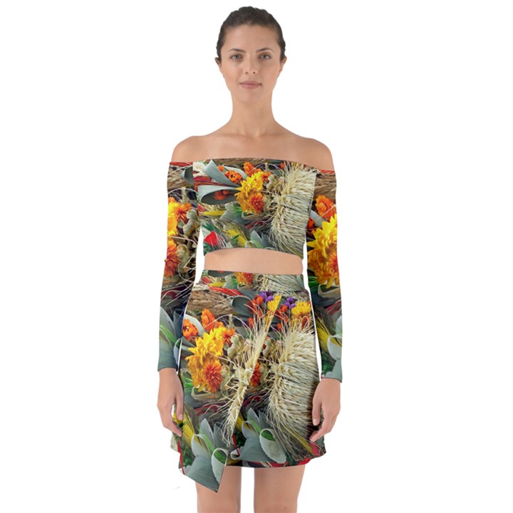 Flower Color Nature Plant Crafts Off Shoulder Top with Skirt Set