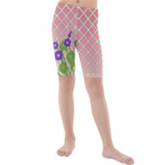 Morning Glory Argyle (blue Sky) Pattern Kids  Mid Length Swim Shorts by emilyzragz