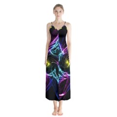 Abstract Art Color Design Lines Button Up Chiffon Maxi Dress