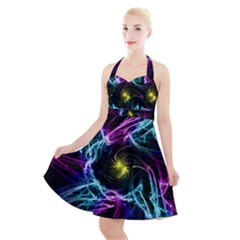 Abstract Art Color Design Lines Halter Party Swing Dress 