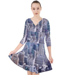 Manhattan New York City Quarter Sleeve Front Wrap Dress