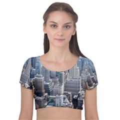 Manhattan New York City Velvet Short Sleeve Crop Top 