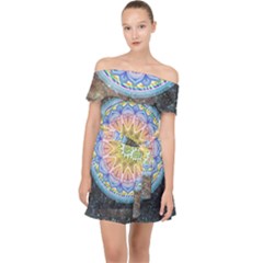 Mandala Cosmos Spirit Off Shoulder Chiffon Dress by Sapixe