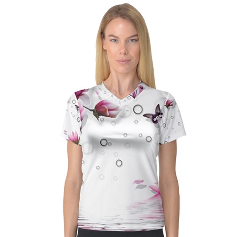 Butterflies And Flowers V-neck Sport Mesh Tee by burpdesignsA