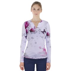Butterflies And Flowers V-neck Long Sleeve Top by burpdesignsA