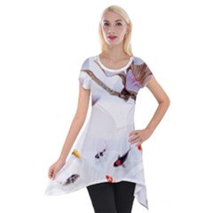 Fishes And Flowers Short Sleeve Side Drop Tunic