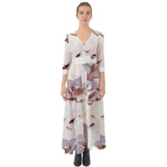 Fishes And Flowers Button Up Boho Maxi Dress