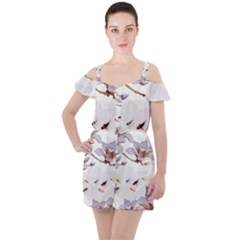 Fishes And Flowers Ruffle Cut Out Chiffon Playsuit