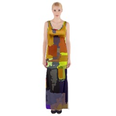 Abstract Vibrant Colour Maxi Thigh Split Dress