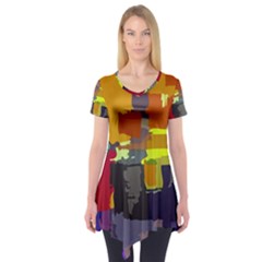 Abstract Vibrant Colour Short Sleeve Tunic  by Sapixe