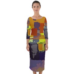 Abstract Vibrant Colour Quarter Sleeve Midi Bodycon Dress by Sapixe