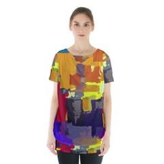 Abstract Vibrant Colour Skirt Hem Sports Top by Sapixe