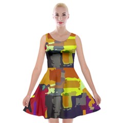 Abstract Vibrant Colour Velvet Skater Dress by Sapixe