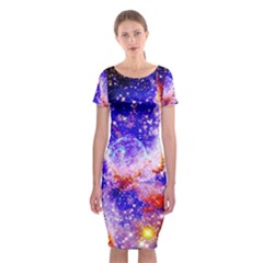 Galaxy Nebula Stars Space Universe Classic Short Sleeve Midi Dress by Sapixe