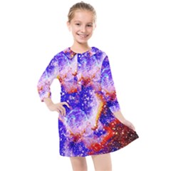 Galaxy Nebula Stars Space Universe Kids  Quarter Sleeve Shirt Dress by Sapixe