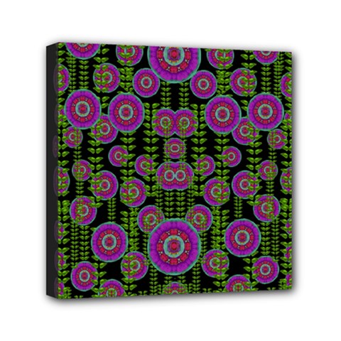 Black Lotus Night In Climbing Beautiful Leaves Mini Canvas 6  X 6  (stretched) by pepitasart