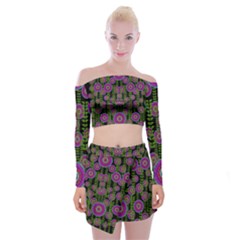 Black Lotus Night In Climbing Beautiful Leaves Off Shoulder Top With Mini Skirt Set by pepitasart