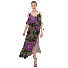 Black Lotus Night In Climbing Beautiful Leaves Maxi Chiffon Cover Up Dress by pepitasart