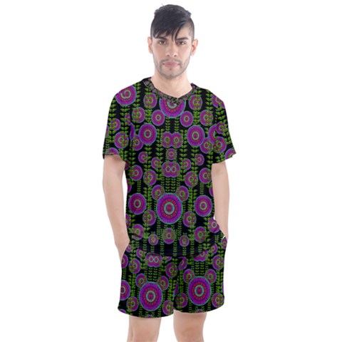 Black Lotus Night In Climbing Beautiful Leaves Men s Mesh Tee And Shorts Set by pepitasart