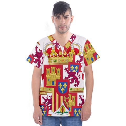 Coat Of Arms Of Spain Men s V-neck Scrub Top by abbeyz71