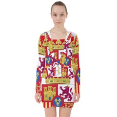 Coat Of Arms Of Spain V-neck Bodycon Long Sleeve Dress by abbeyz71
