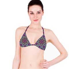 Water Garden Lotus Blossoms In Sacred Style Bikini Top by pepitasart