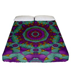 Water Garden Lotus Blossoms In Sacred Style Fitted Sheet (queen Size) by pepitasart