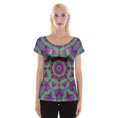 Water Garden Lotus Blossoms In Sacred Style Cap Sleeve Top by pepitasart