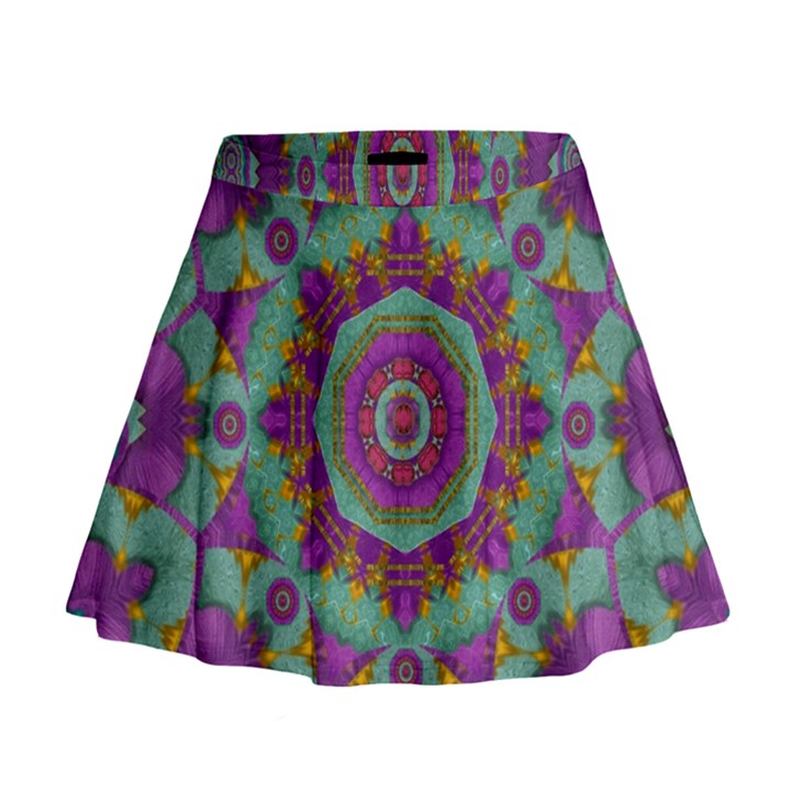 Water Garden Lotus Blossoms In Sacred Style Mini Flare Skirt