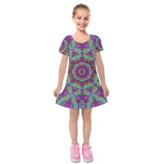 Water Garden Lotus Blossoms In Sacred Style Kids  Short Sleeve Velvet Dress by pepitasart