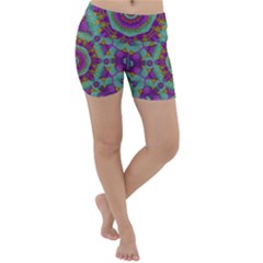 Water Garden Lotus Blossoms In Sacred Style Lightweight Velour Yoga Shorts by pepitasart