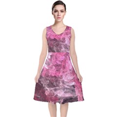 Pink Crystal Fractal V-Neck Midi Sleeveless Dress 