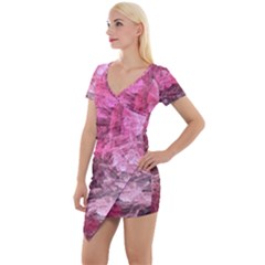 Pink Crystal Fractal Short Sleeve Asymmetric Mini Dress by bloomingvinedesign