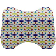 Retro Blue Yellow Brown Teal Dot Pattern Head Support Cushion by BrightVibesDesign